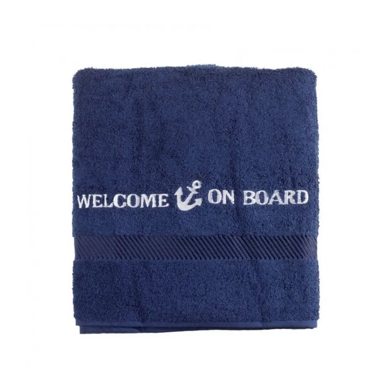 bath towel embroidered"welcome on board 70x140cm navy