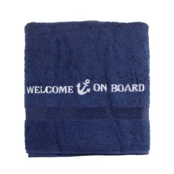 Towel embroidered "welcome on board" 50 x 100 cm navy