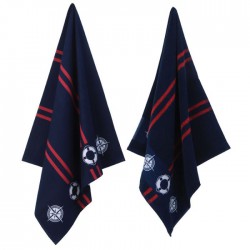 Towel and tea towel set nautical motif navy