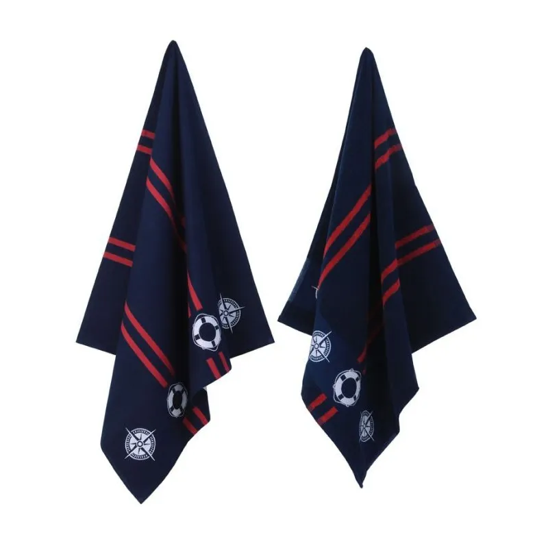 Towel and tea towel set nautical motif navy