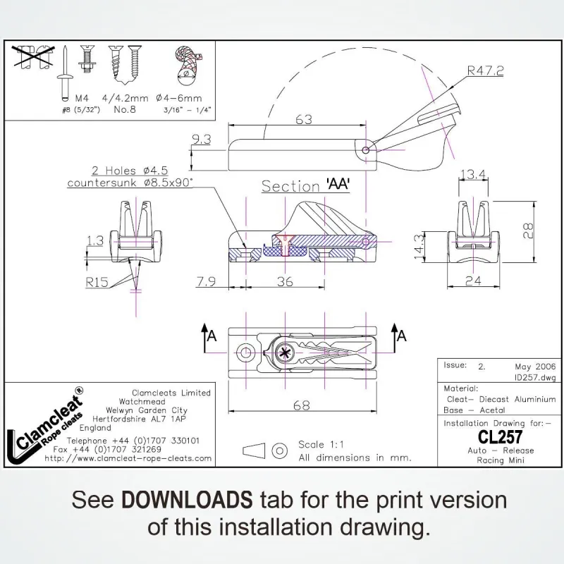 Clamcleat CL257 Auto-Release Racing Mini Clamcleat CL257 Auto-Release Racing Mini