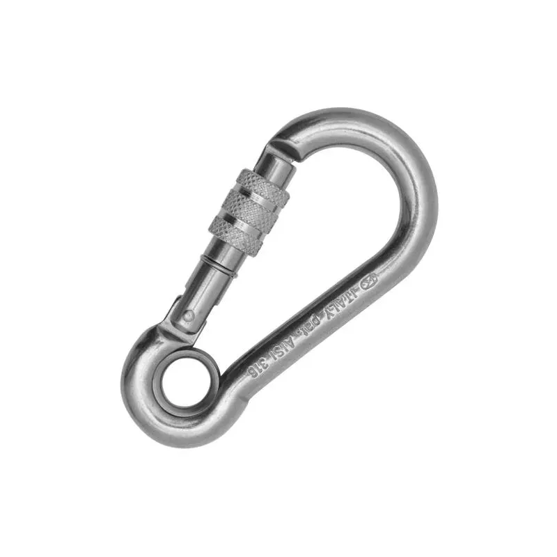 100mm Carbine hook with eye andlock, SS AISI 316, A4