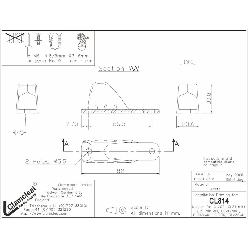 Clamcleat® CL814 Keeper for CL203 & Mk1 Juniors Clamcleat® CL814 Keeper for CL203 & Mk1 Juniors
