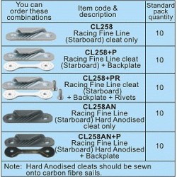 Hard Anodised Clamcleat® CL258 Racing Fine Line Cleat CL258AN 