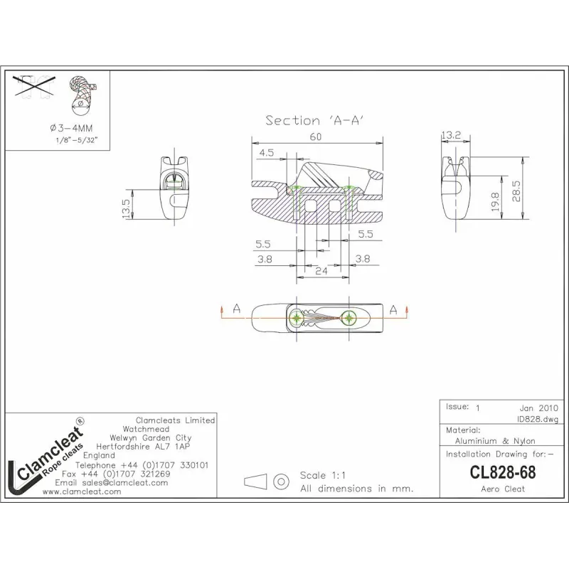 Clamcleat® CL828-68 Aero cleat with CL268 Racing Micros Clamcleat® CL828-68 Aero cleat with CL268 Racing Micros